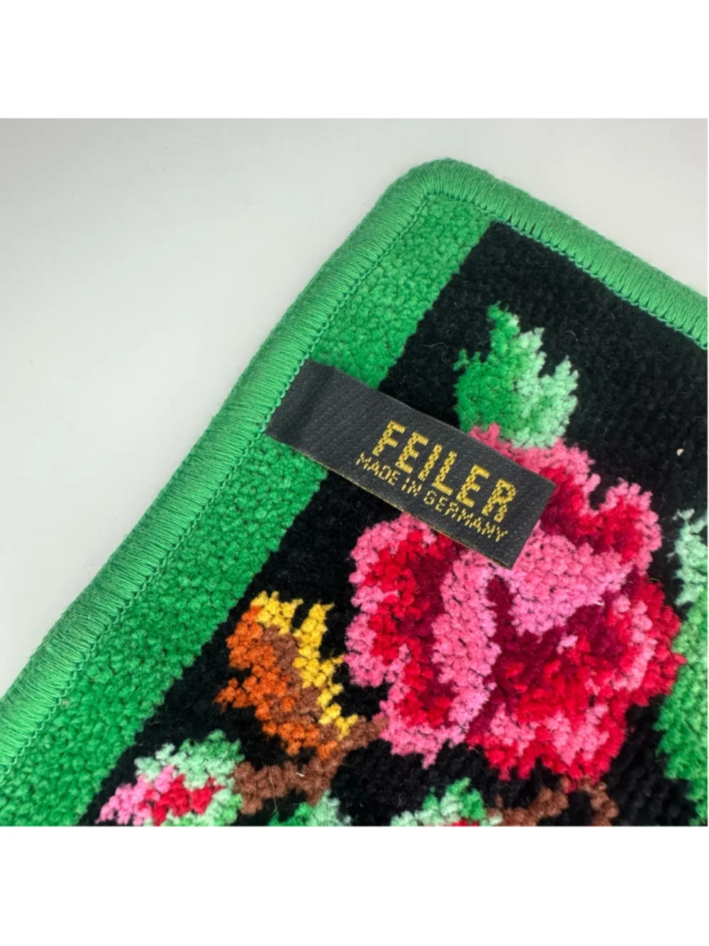 Vintage FEILER Germany Chenille Washcloth Towel - Phoenix Bird & Rose Pattern